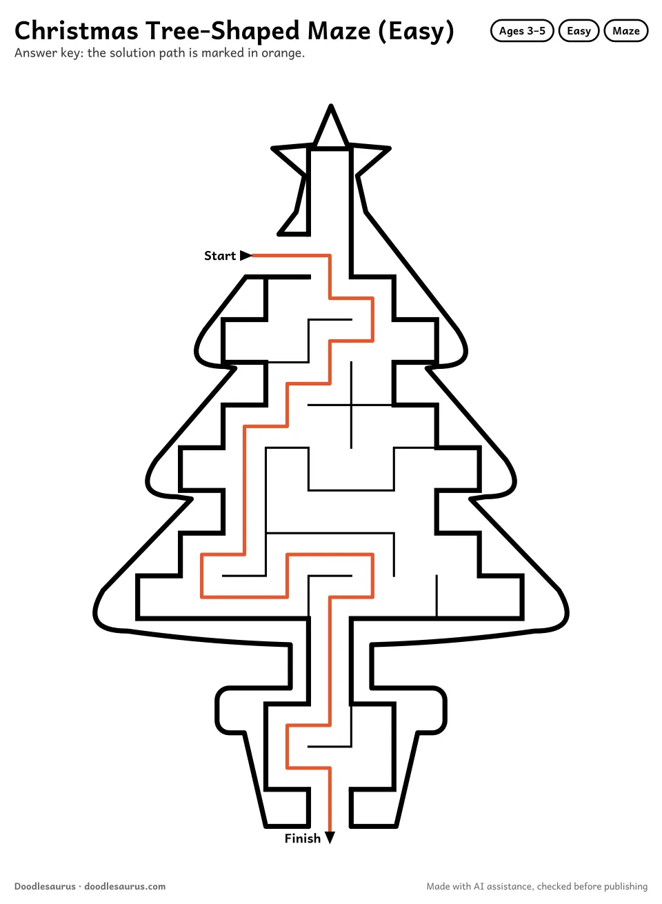 Answer key for Christmas Tree-Shaped Maze (Easy)