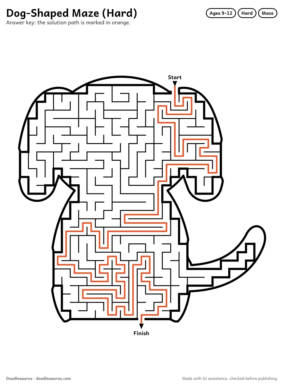 Answer key for Dog-Shaped Maze (Hard)