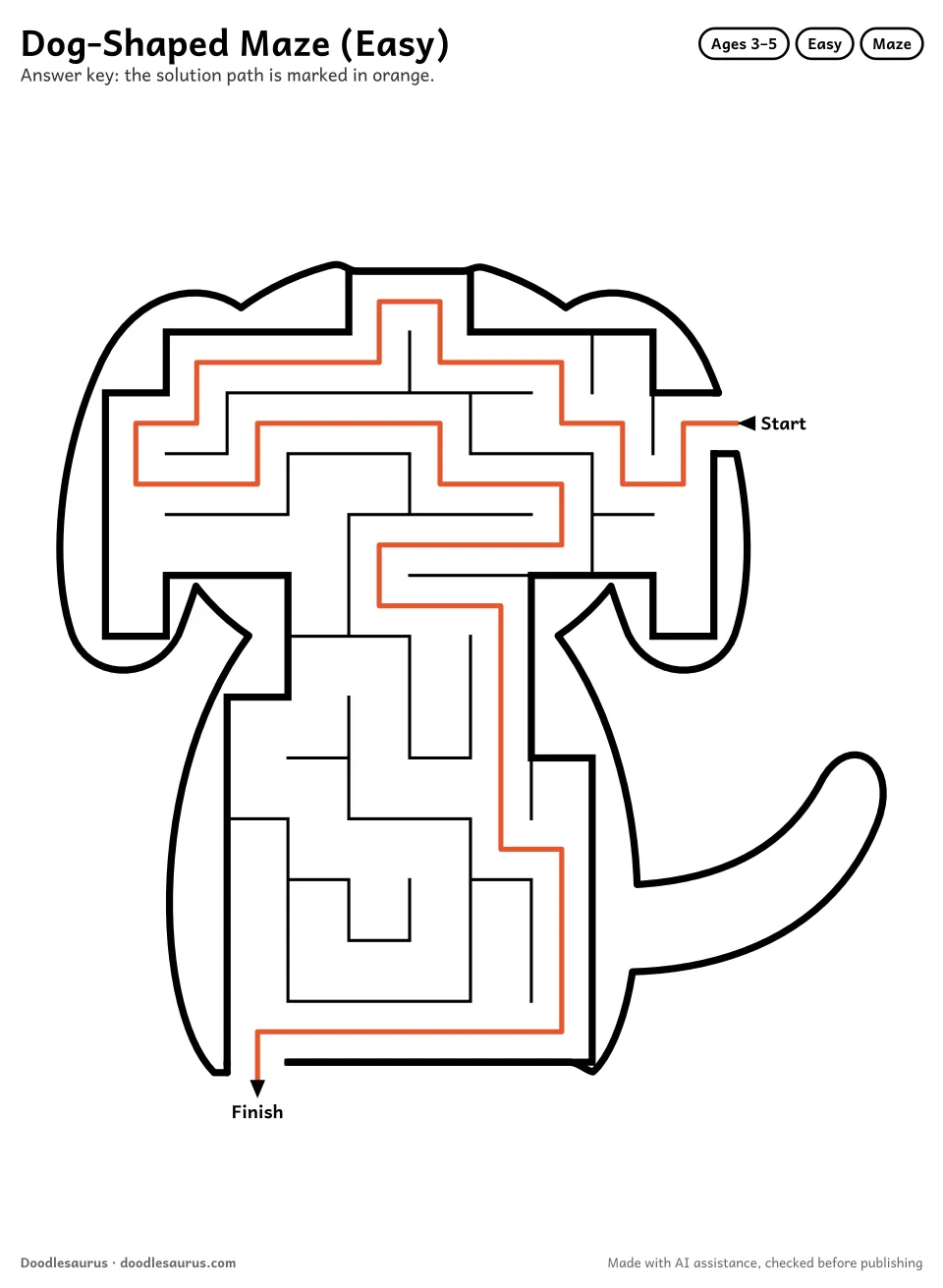 Answer key for Dog-Shaped Maze (Easy)
