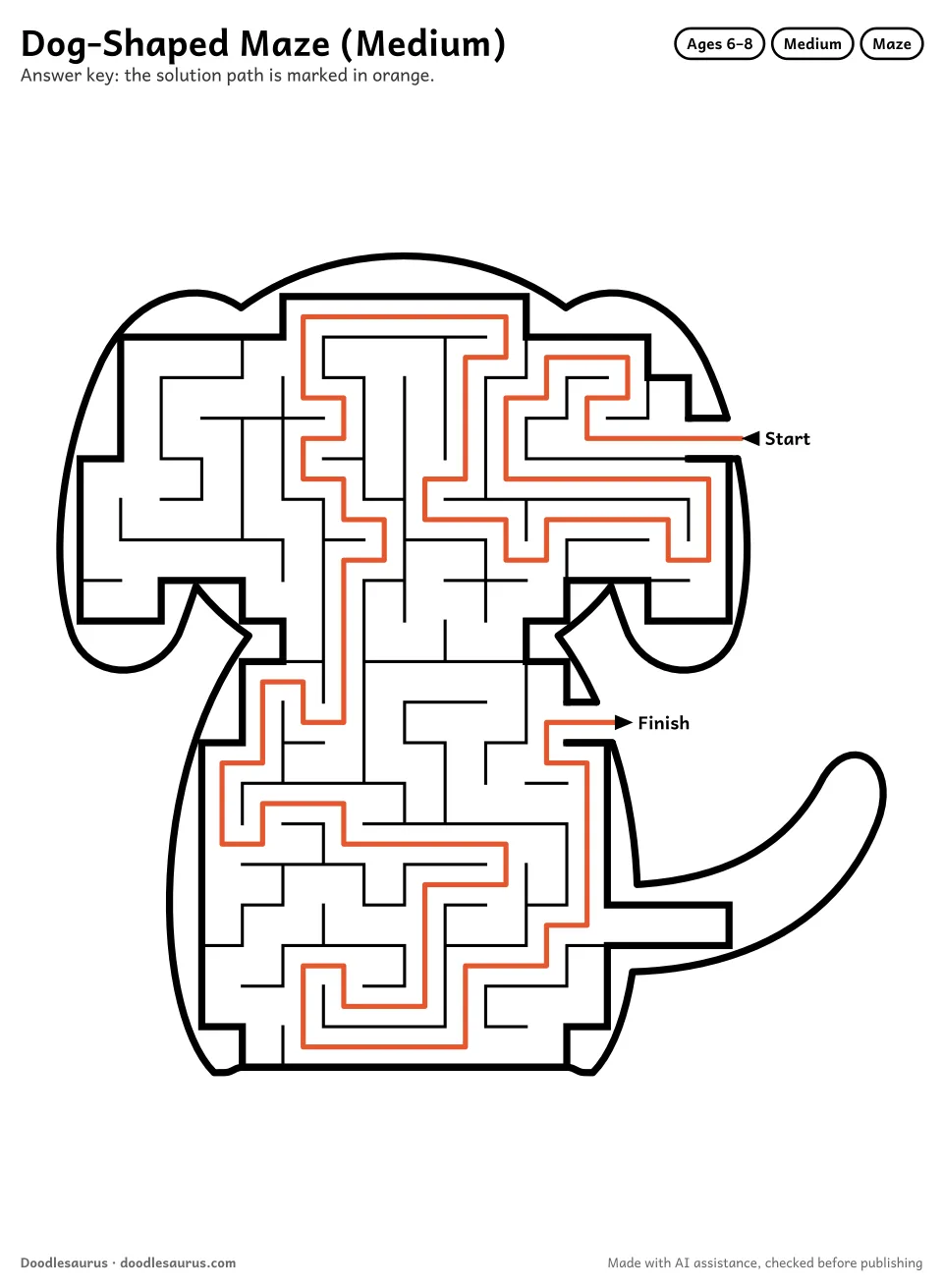 Answer key for Dog-Shaped Maze (Medium)