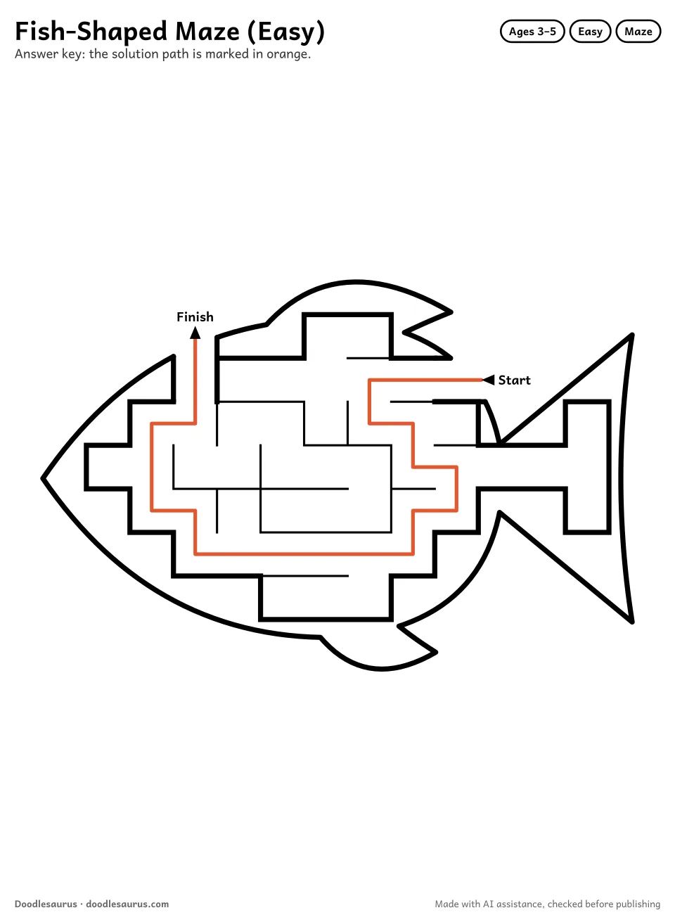 Answer key for Fish-Shaped Maze (Easy)