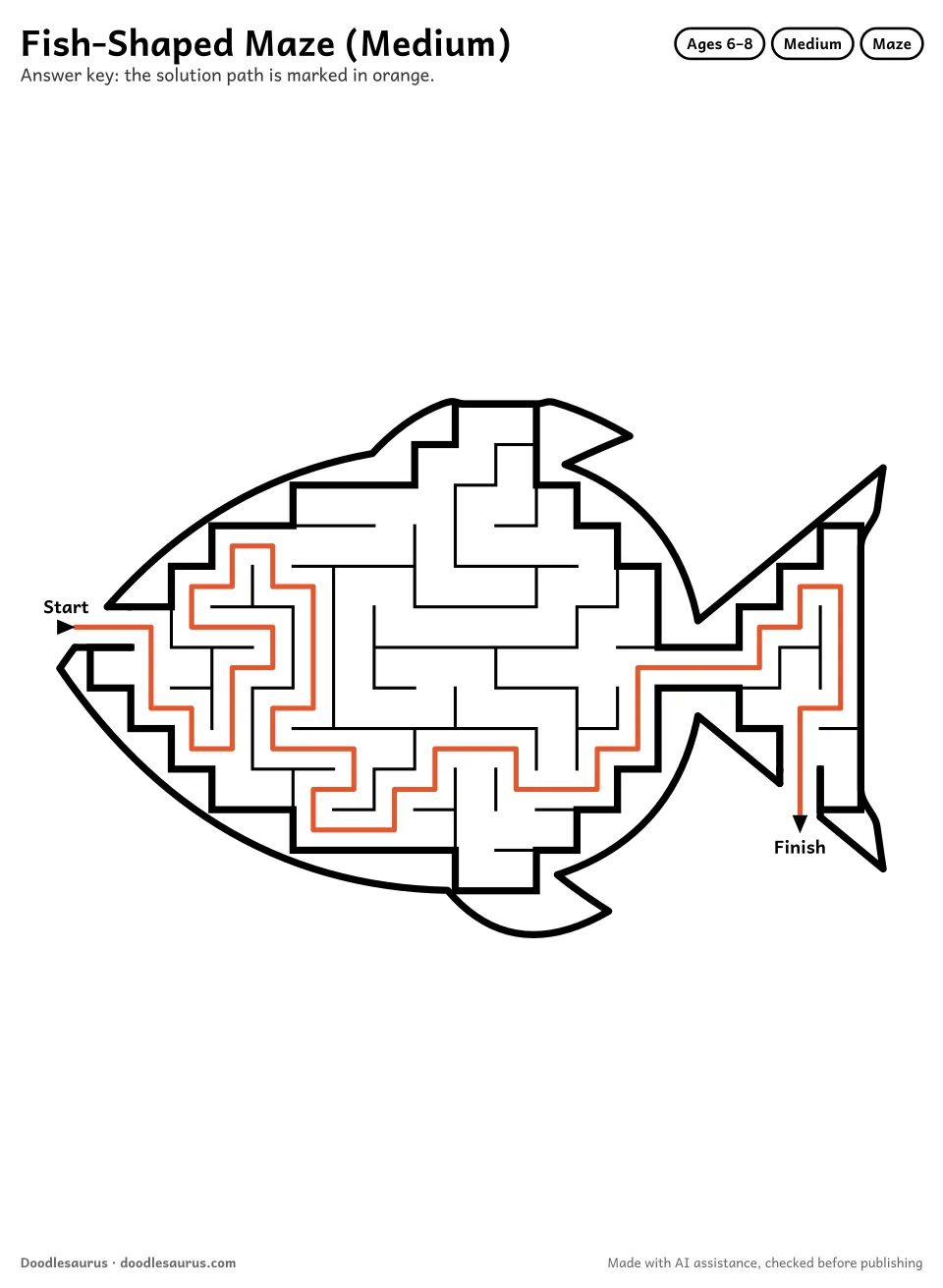 Answer key for Fish-Shaped Maze (Medium)