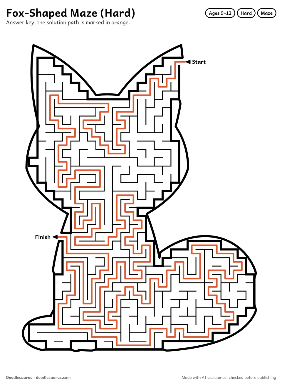 Answer key for Fox-Shaped Maze (Hard)