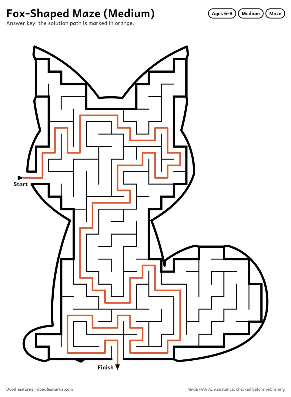 Answer key for Fox-Shaped Maze (Medium)