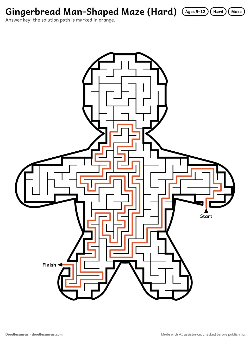 Answer key for Gingerbread Man-Shaped Maze (Hard)