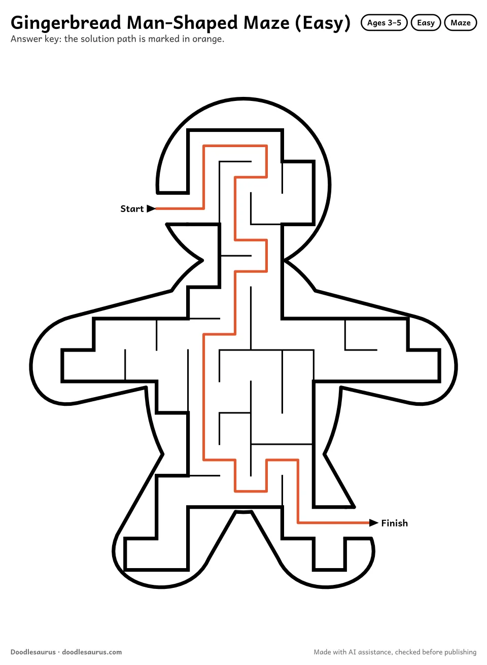 Answer key for Gingerbread Man-Shaped Maze (Easy)