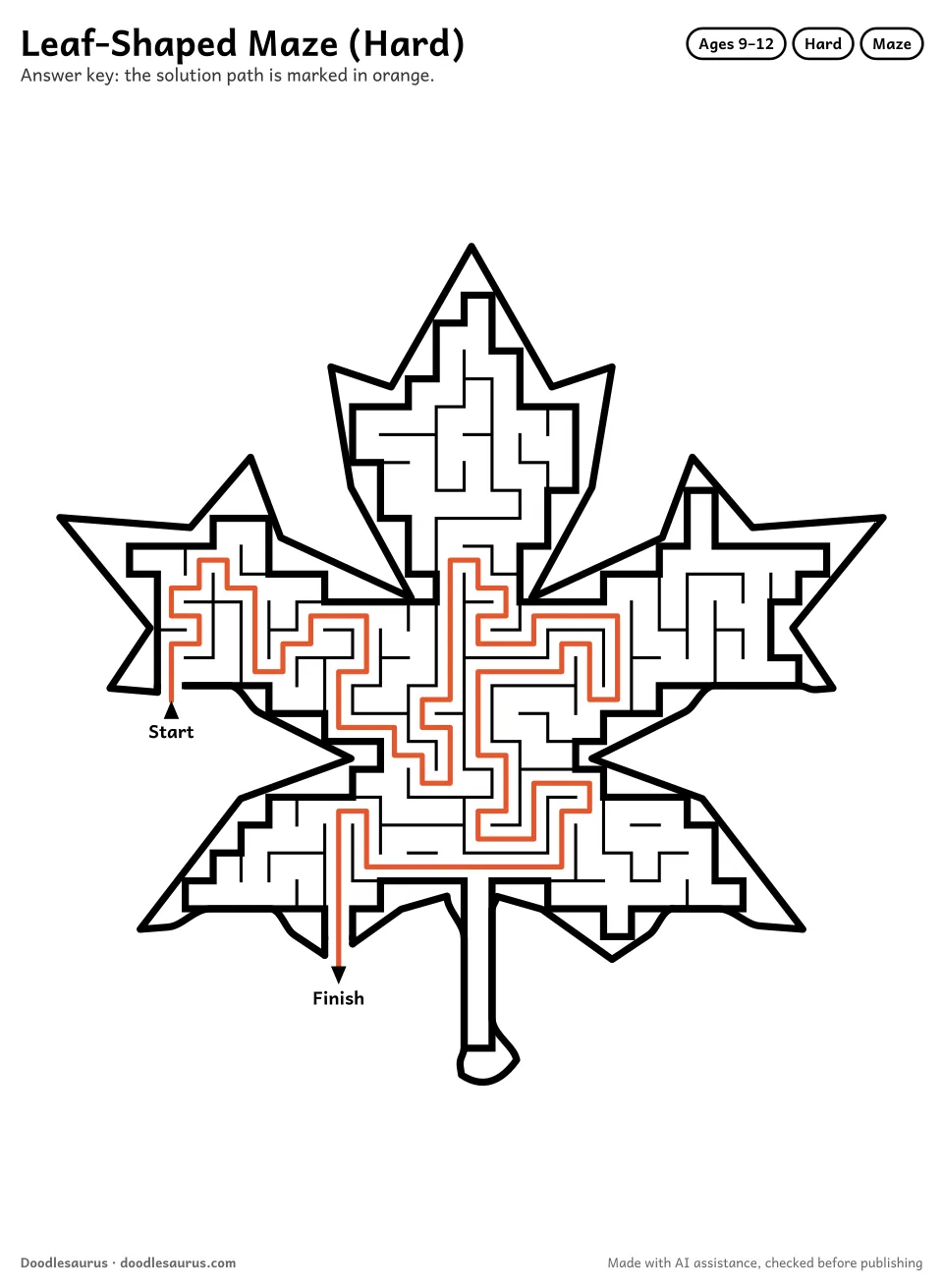 Answer key for Leaf-Shaped Maze (Hard)