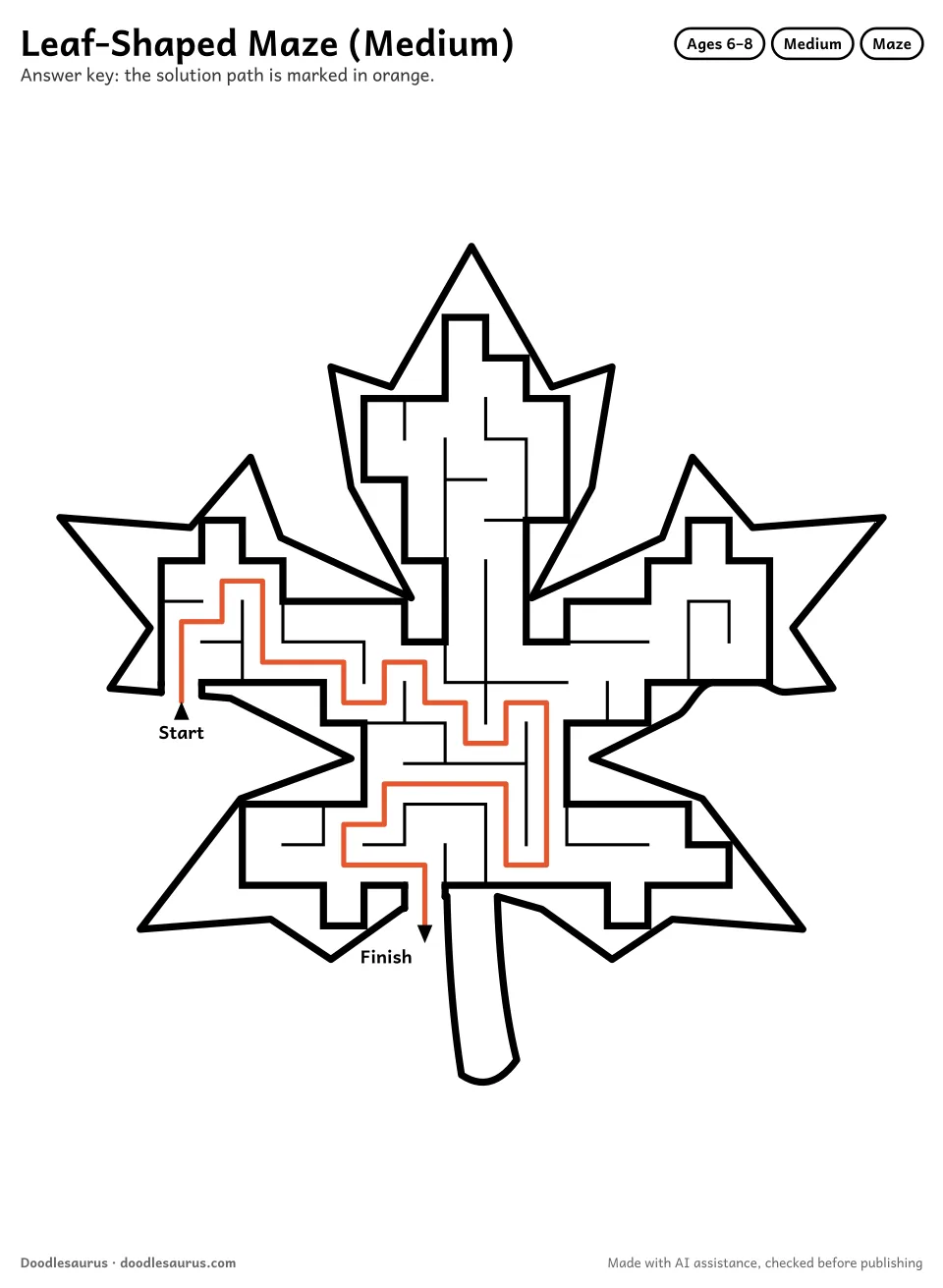 Answer key for Leaf-Shaped Maze (Medium)