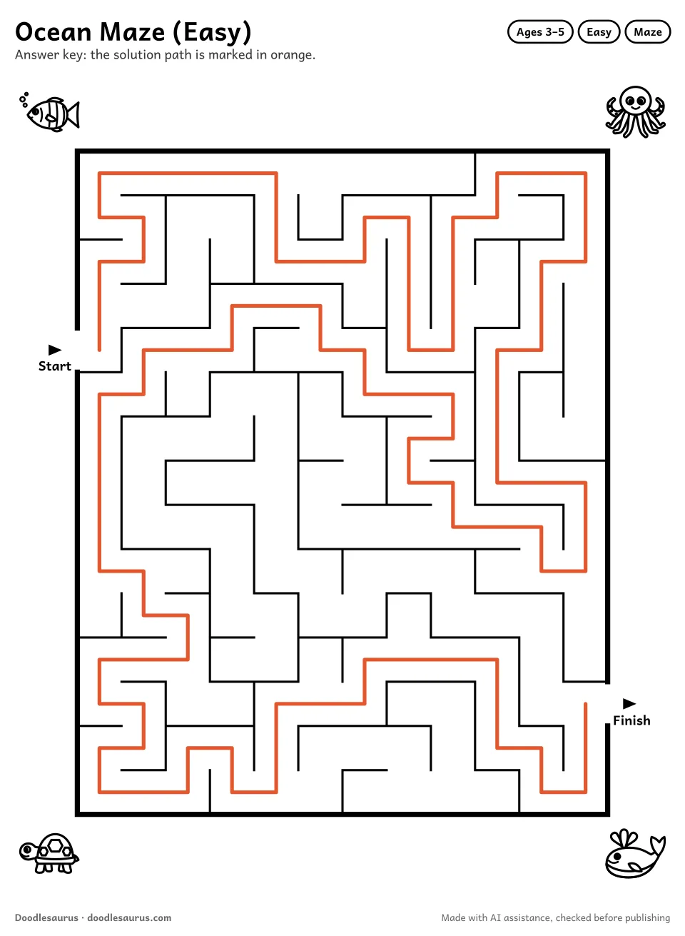 Answer key for Ocean Maze (Easy)