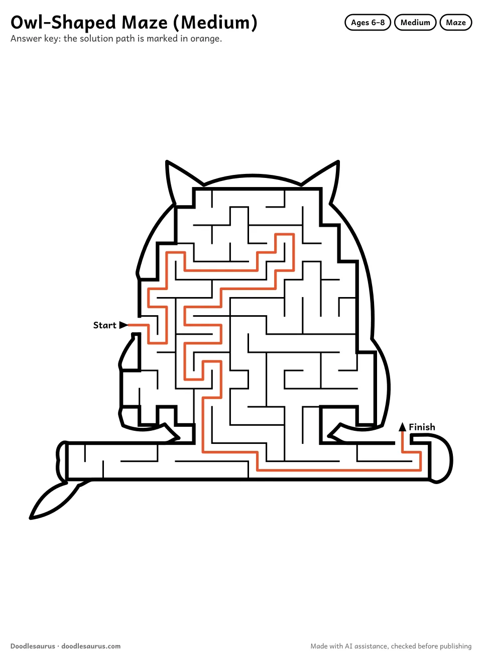 Answer key for Owl-Shaped Maze (Medium)