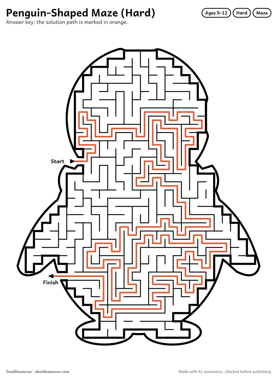 Answer key for Penguin-Shaped Maze (Hard)