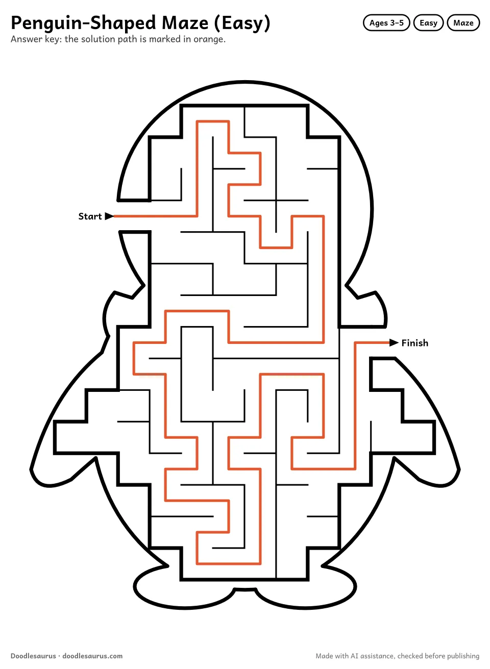 Answer key for Penguin-Shaped Maze (Easy)