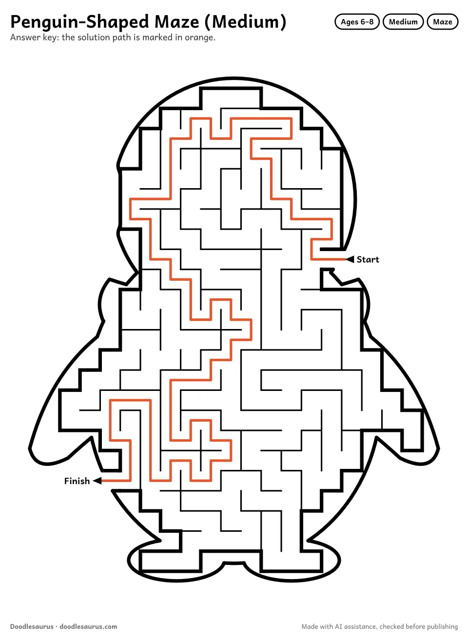 Answer key for Penguin-Shaped Maze (Medium)
