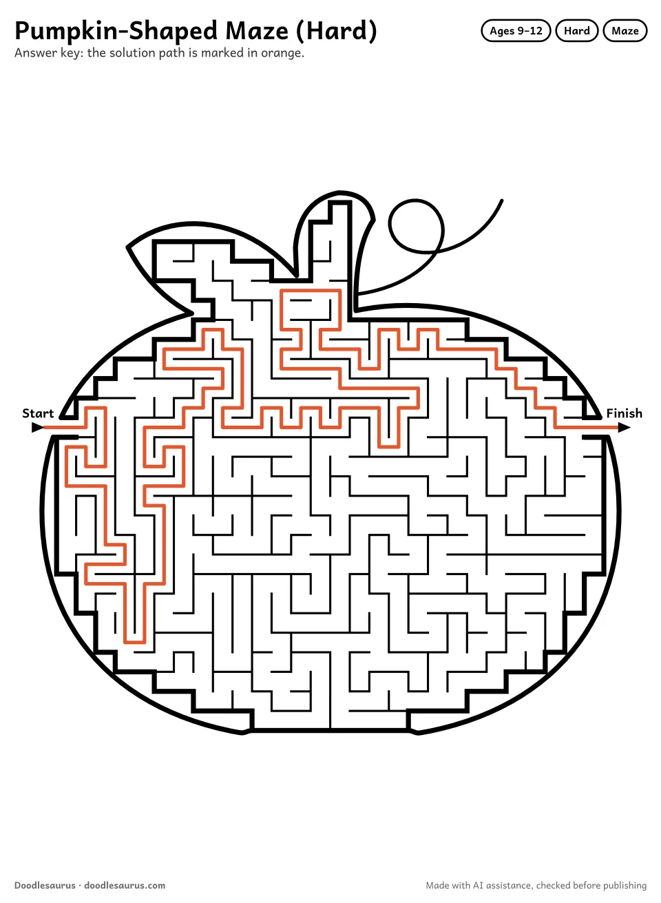 Answer key for Pumpkin-Shaped Maze (Hard)