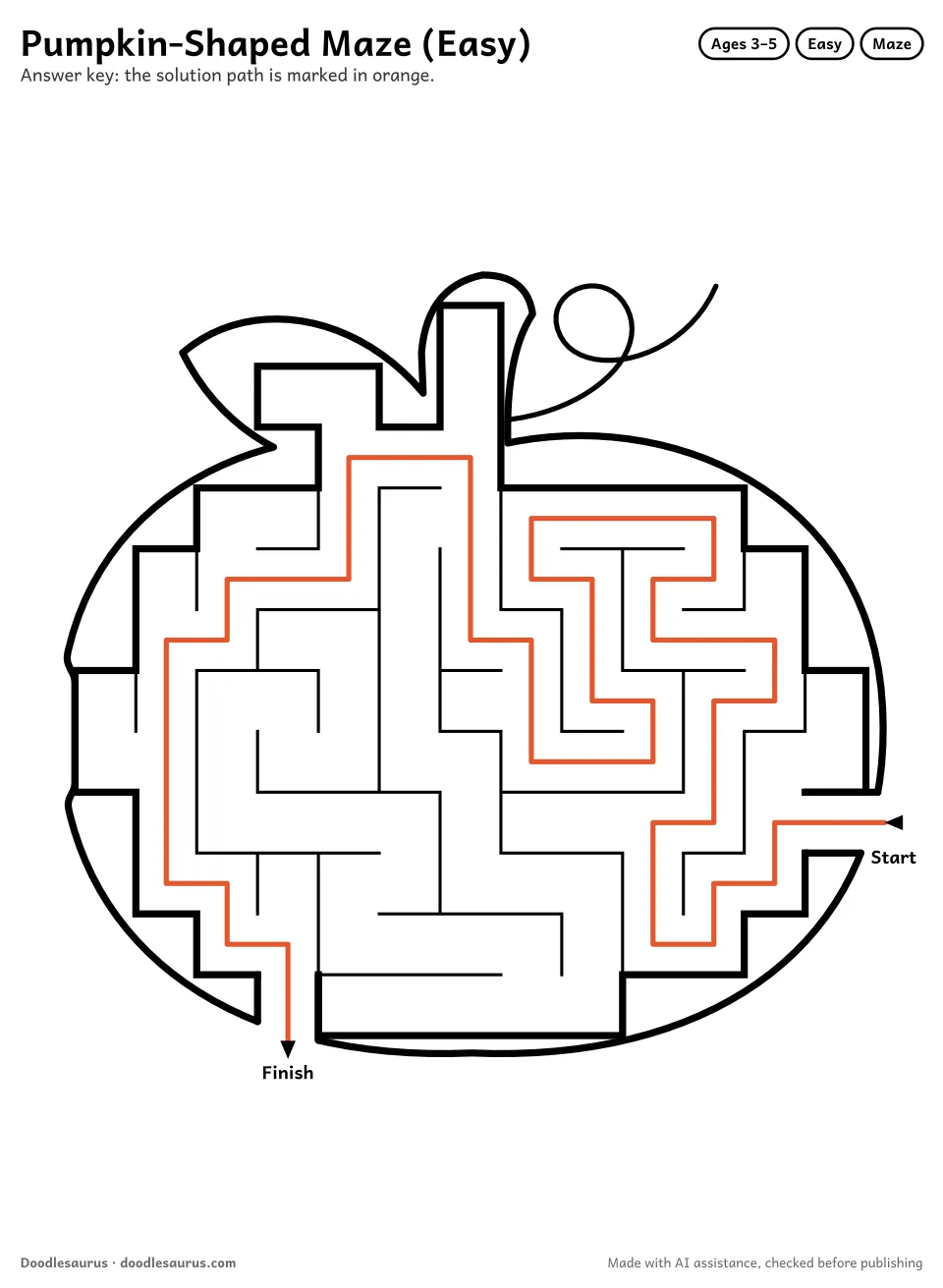 Answer key for Pumpkin-Shaped Maze (Easy)