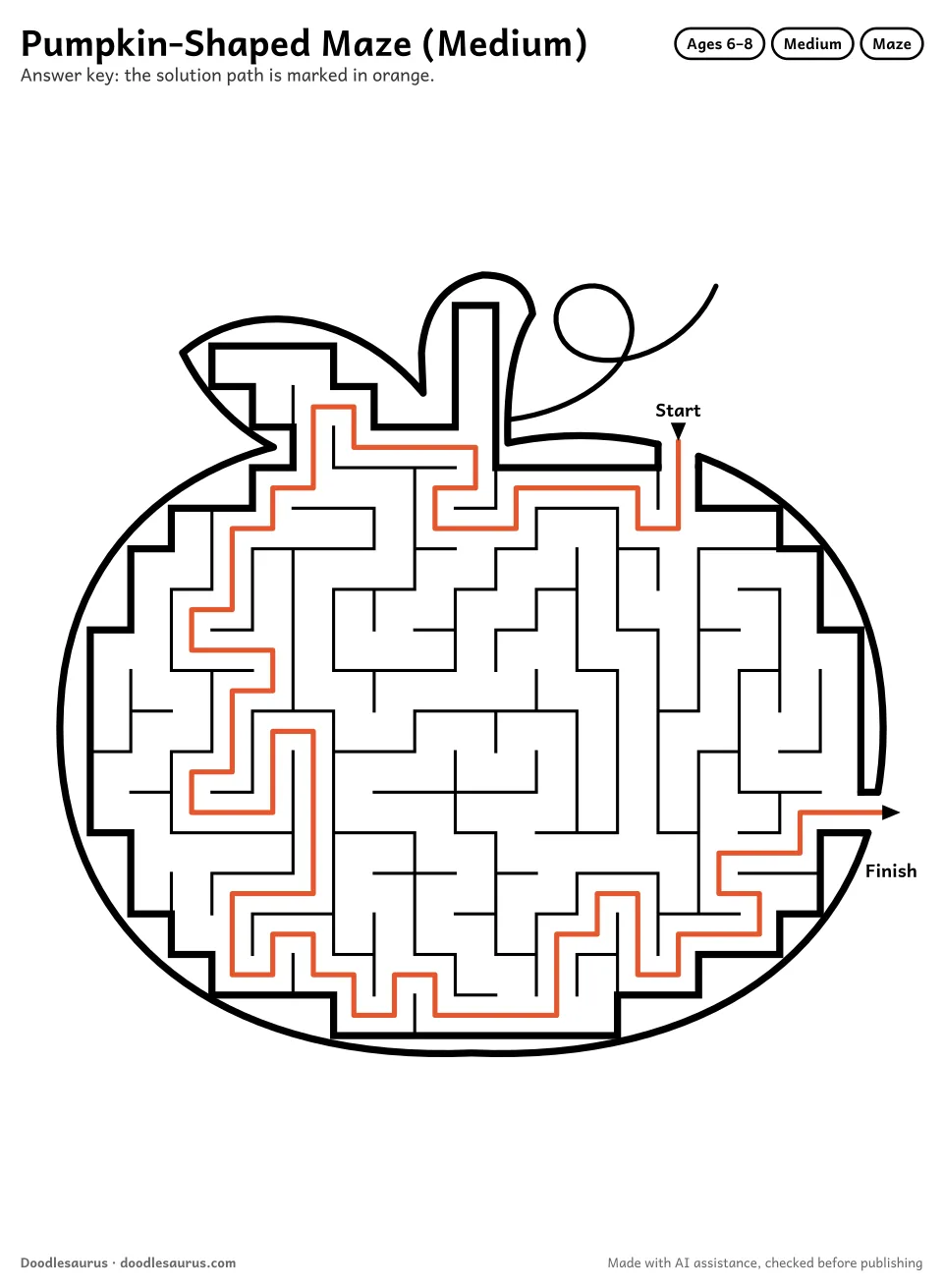 Answer key for Pumpkin-Shaped Maze (Medium)