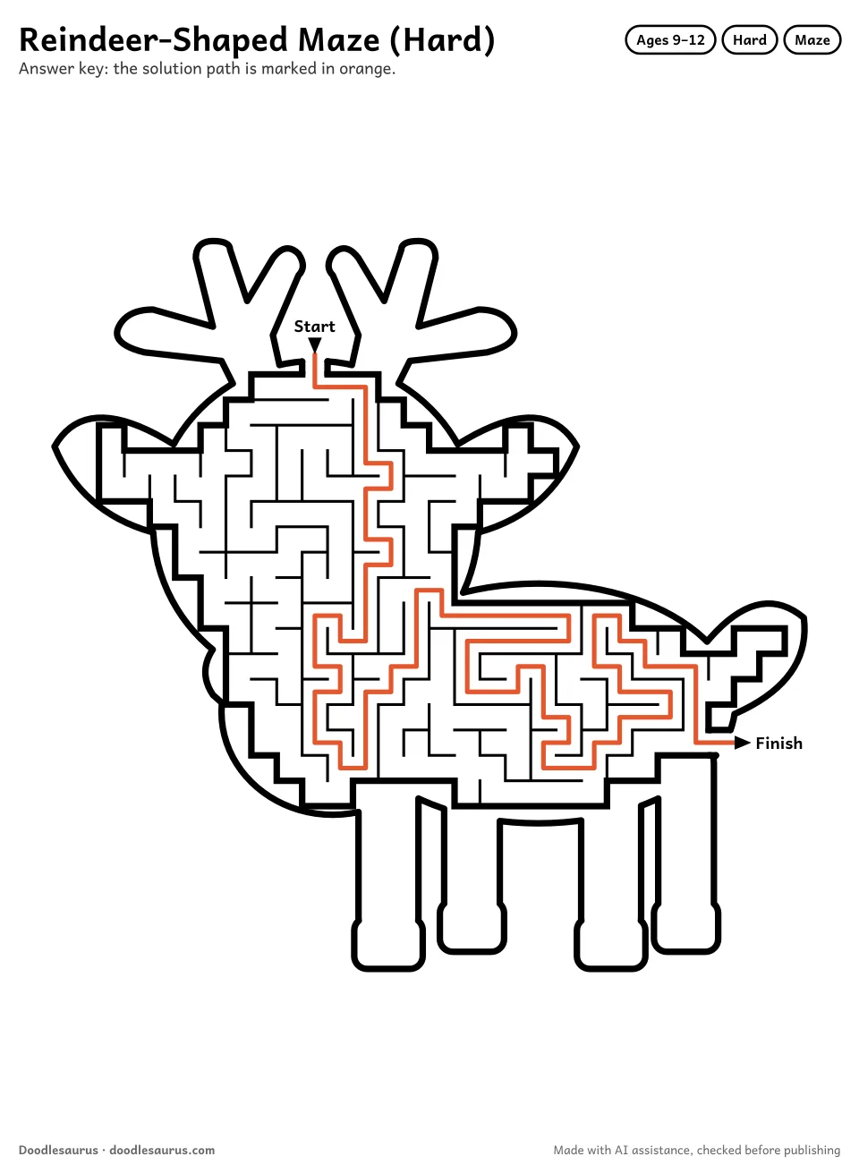 Answer key for Reindeer-Shaped Maze (Hard)
