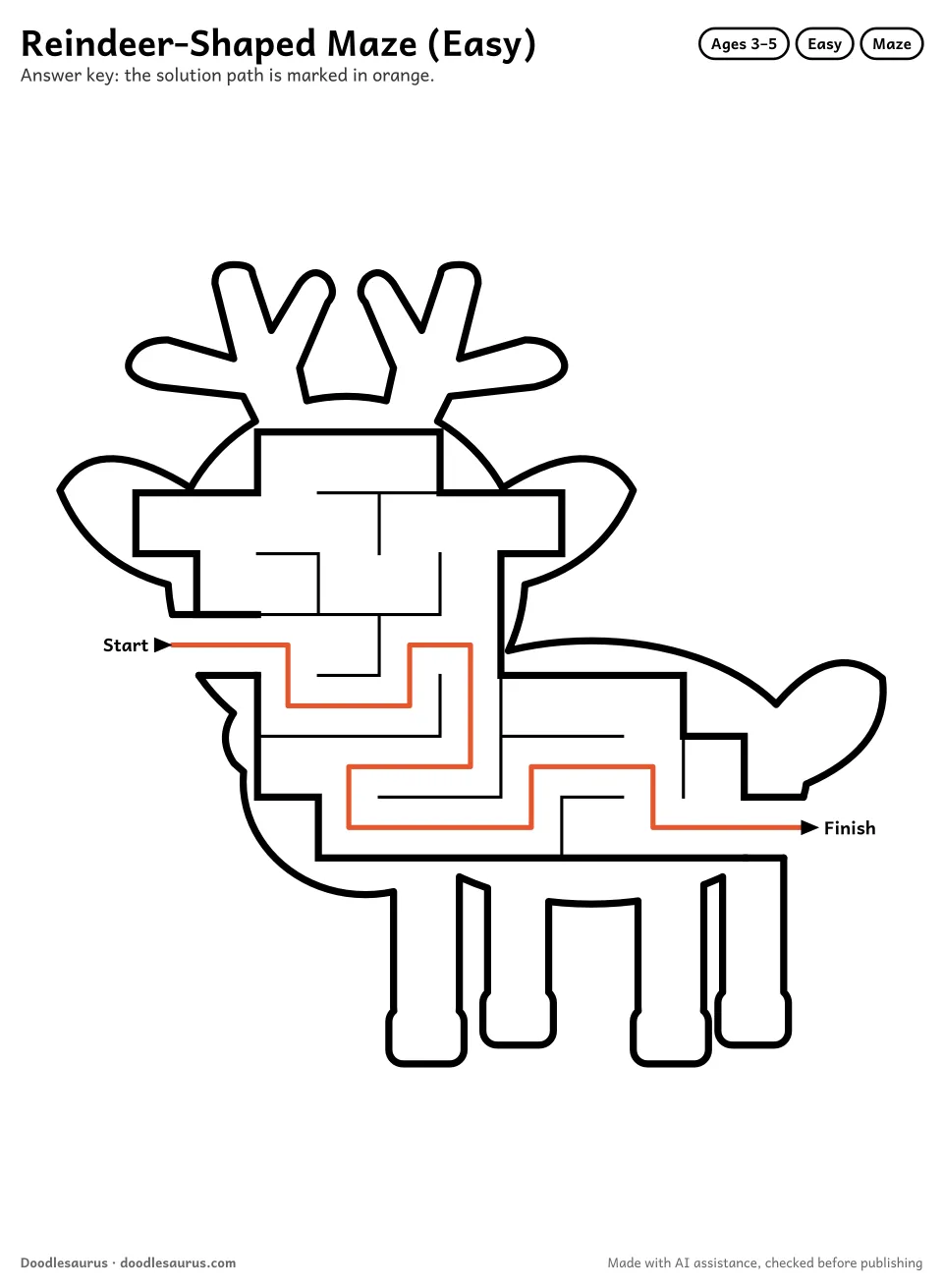 Answer key for Reindeer-Shaped Maze (Easy)