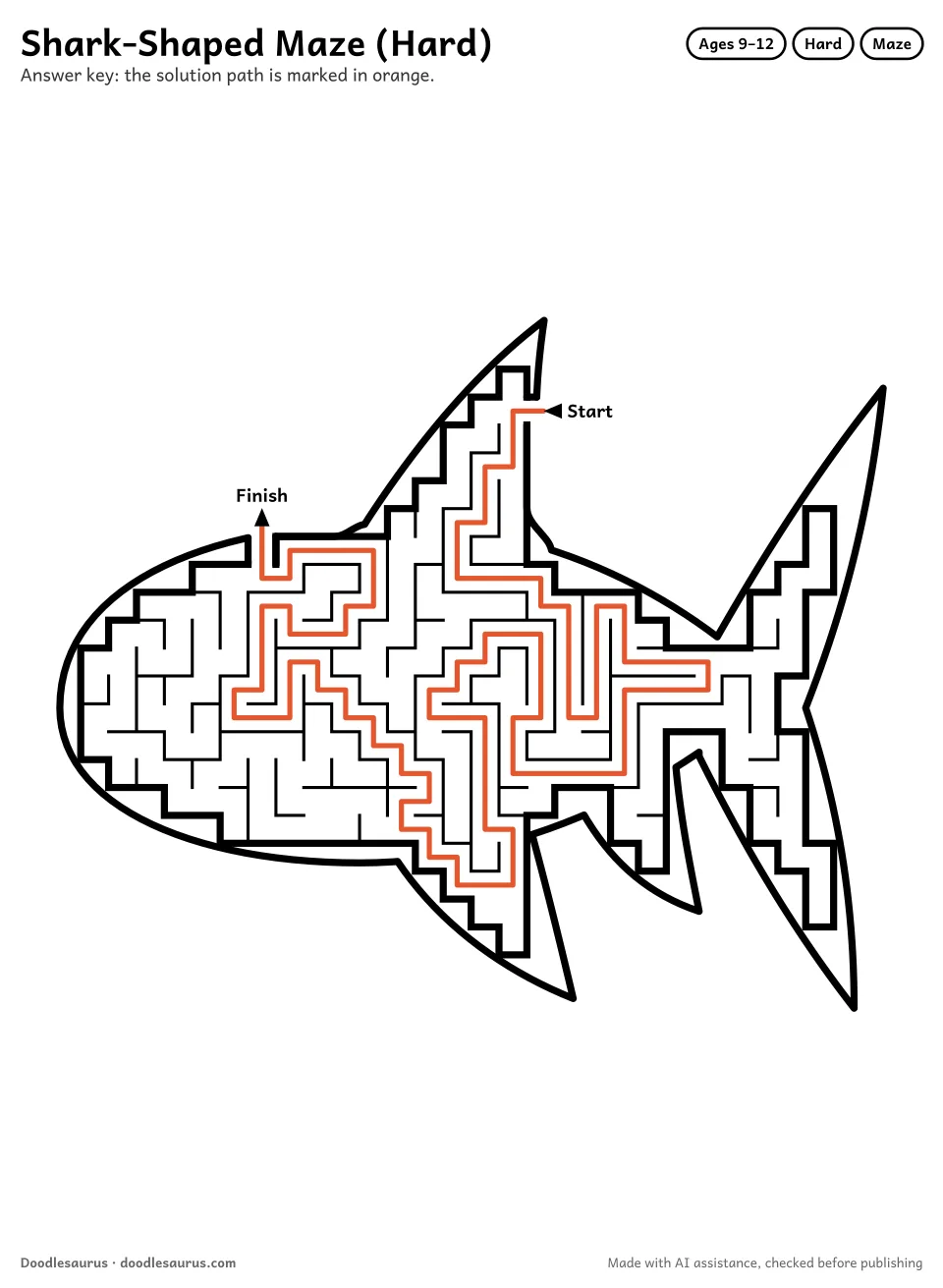 Answer key for Shark-Shaped Maze (Hard)