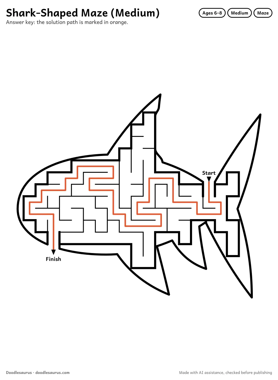 Answer key for Shark-Shaped Maze (Medium)