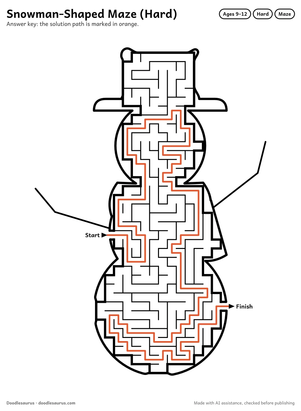 Answer key for Snowman-Shaped Maze (Hard)