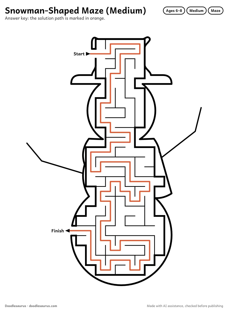 Answer key for Snowman-Shaped Maze (Medium)