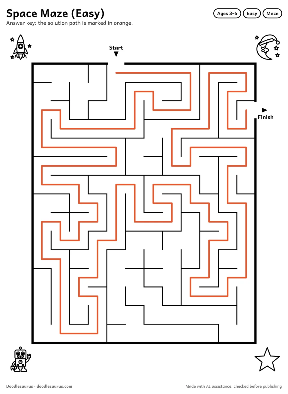 Answer key for Space Maze (Easy)