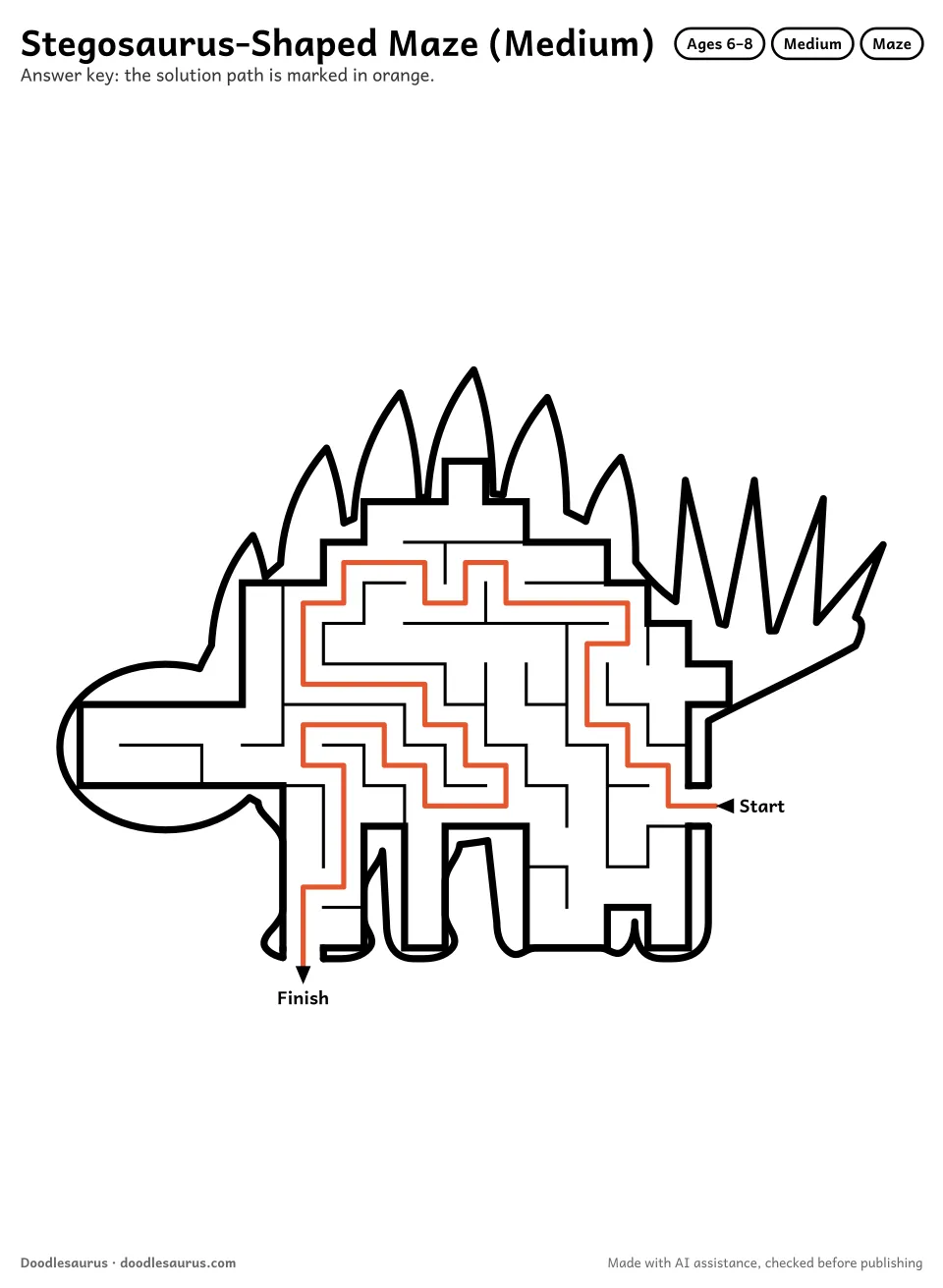 Answer key for Stegosaurus-Shaped Maze (Medium)