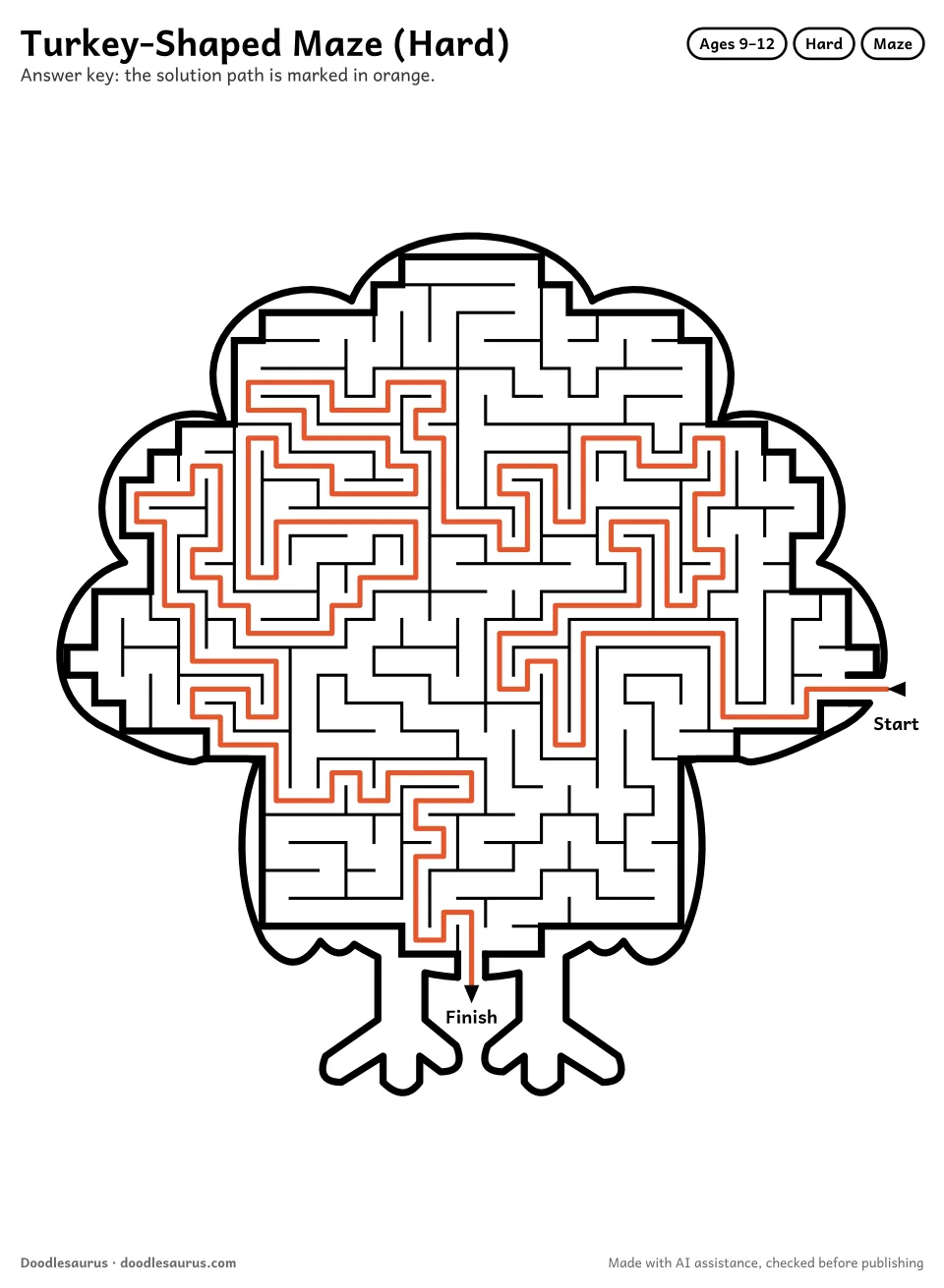 Answer key for Turkey-Shaped Maze (Hard)