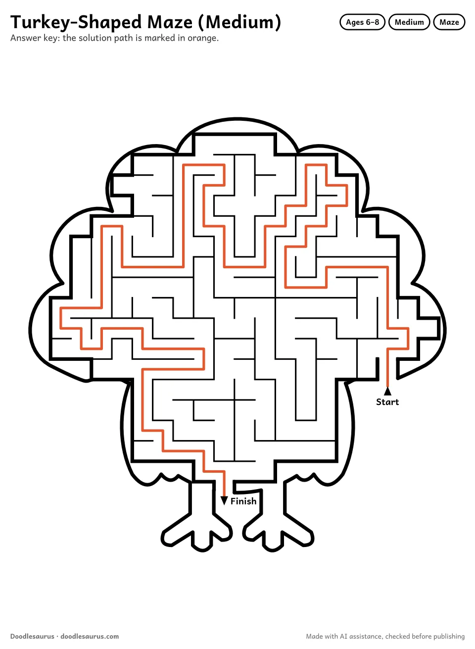 Answer key for Turkey-Shaped Maze (Medium)