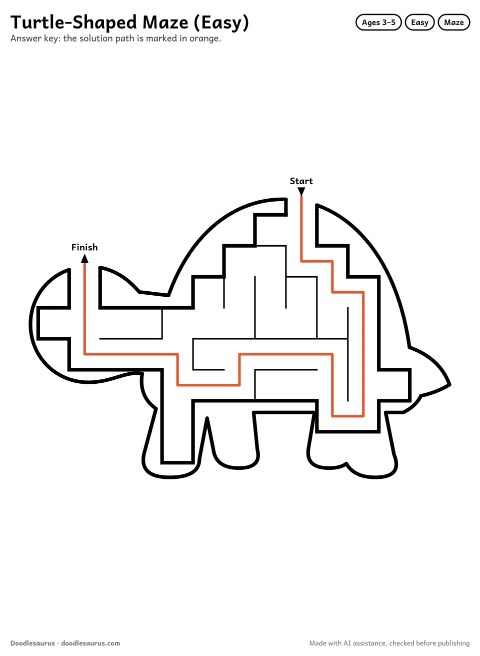 Answer key for Turtle-Shaped Maze (Easy)