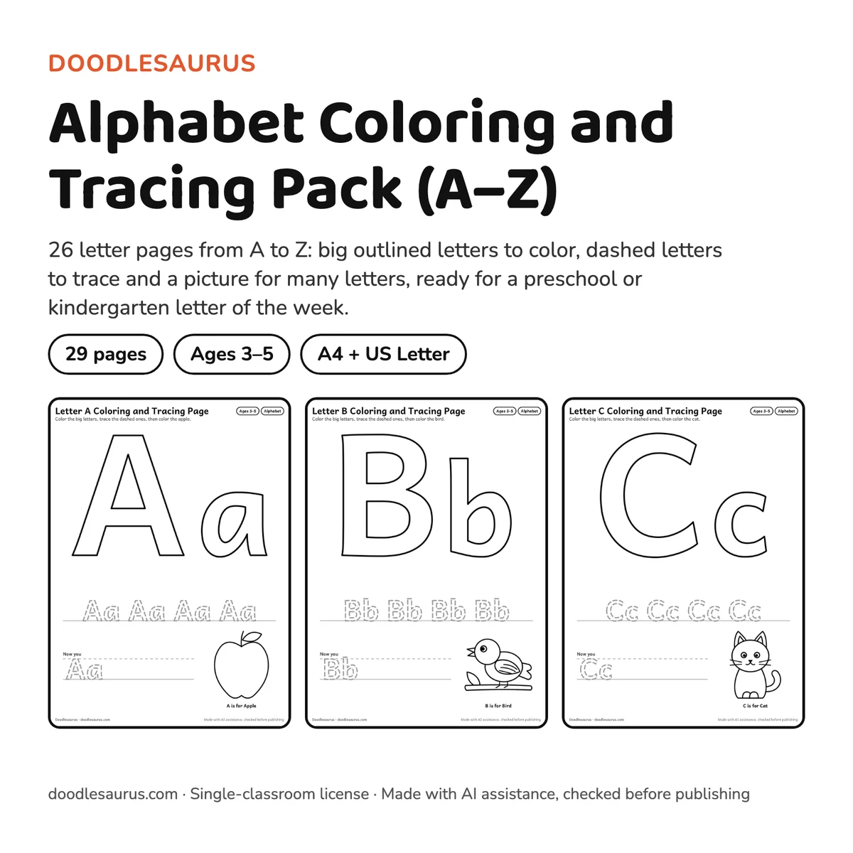 Alphabet Coloring and Tracing Pack (A–Z) cover